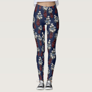 Chinoiserie Chrysanthemen Vasen Navy Blau Leggings