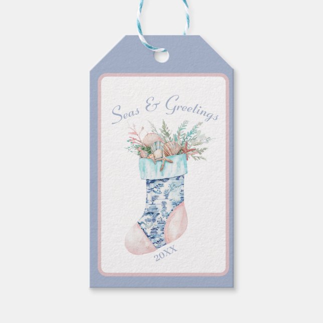 Chinoiserie Coastal Grandma Strumpf Geschenkanhänger (Vorderseite)