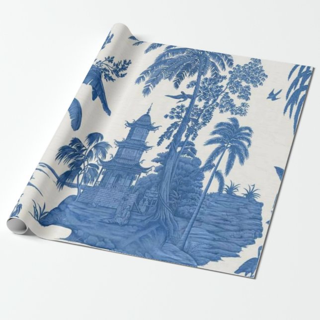 Chinoiserie Dekoupage (Blau und Weiß) Geschenkpapier (Ungerollt)