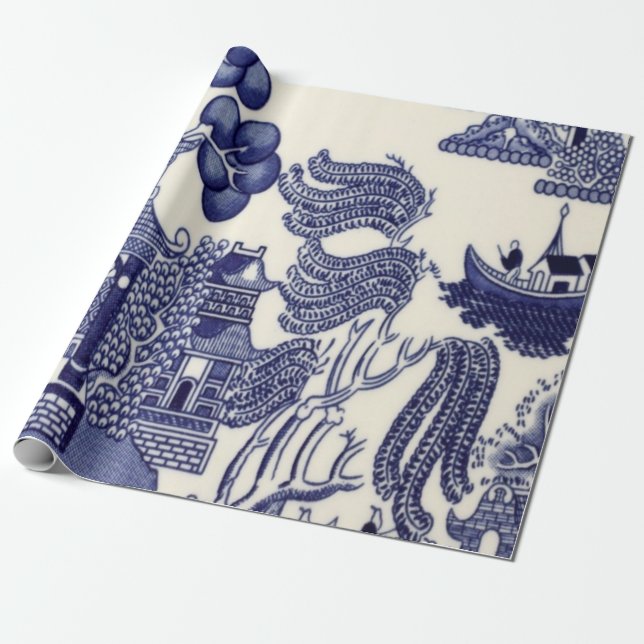 Chinoiserie Dekoupage (Blau und Weiß) Geschenkpapier (Ungerollt)