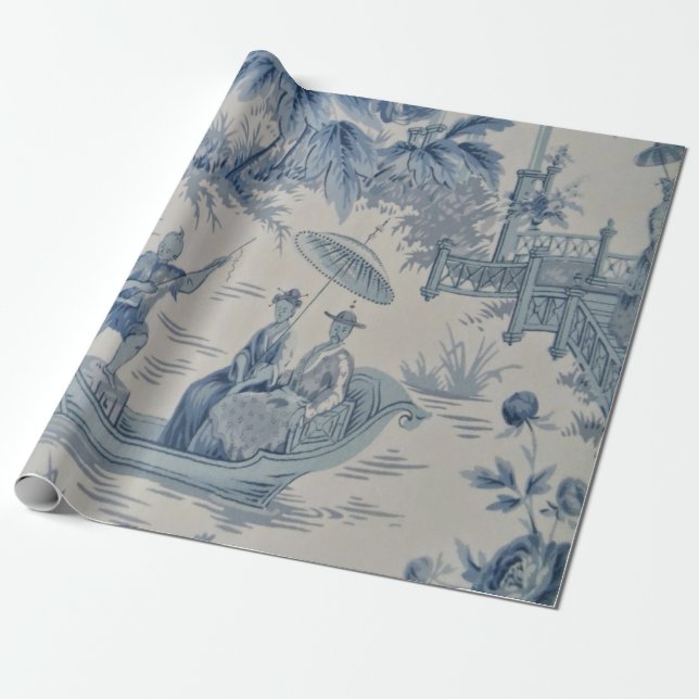 Chinoiserie Dekoupage (Blau und Weiß) Geschenkpapier (Ungerollt)