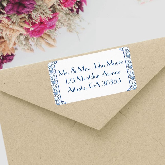 Chinoiserie Delft Blaues Muster ・ kundenspezifisch Adressaufkleber (Von Creator hochgeladen)