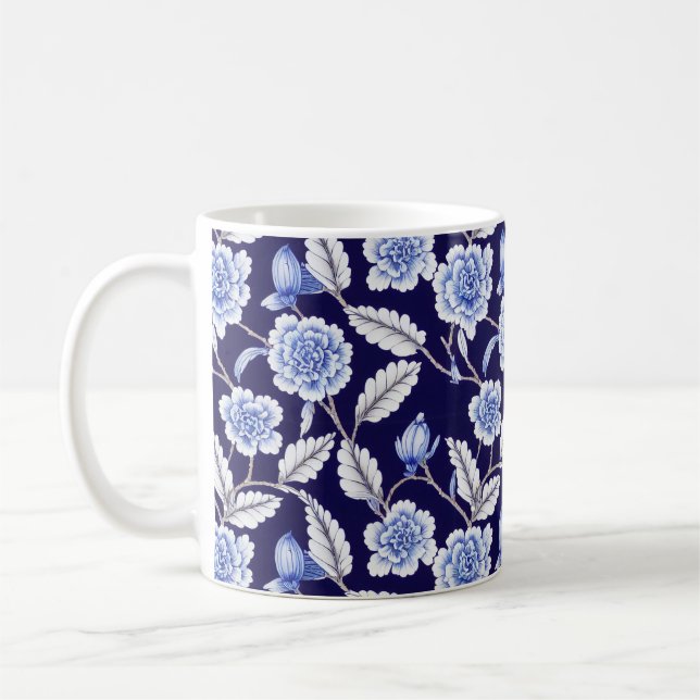 Chinoiserie Delft Blue Floral Porzellan Muster Kaffeetasse (Links)