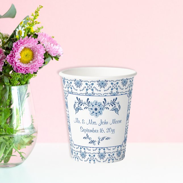 Chinoiserie Delft French Blue Wedtern Pattern Pappbecher (Von Creator hochgeladen)