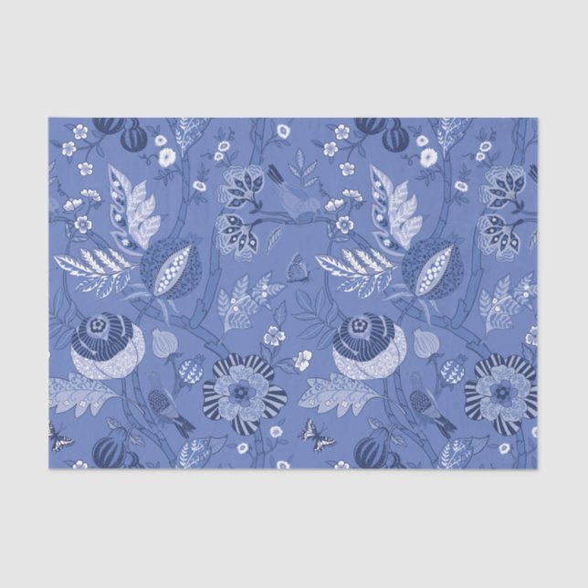 Chinoiserie Design auf blauem Hintergrund Decodier Seidenpapier (Vorderseite)