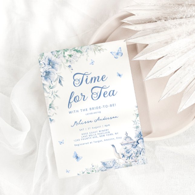 Chinoiserie Dusty Blue Botanical Bridal Tea Shower Einladung (Von Creator hochgeladen)