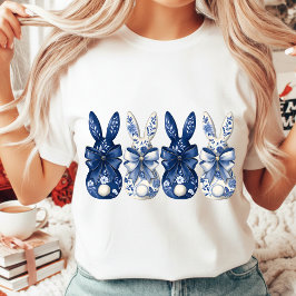 Chinoiserie Easter Bunny Blue White Floral Pascha  Tri-Blend Shirt