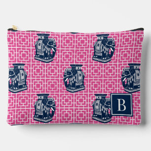 Chinoiserie-Elefant auf Bambus - Hot Pink & Navy Zubehörtasche