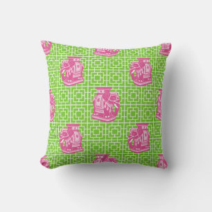Chinoiserie-Elefant auf Bambus - Hot Pink und Lime Kissen