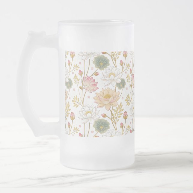 Chinoiserie Elegant Lotus Flowers Gold Pink Mattglas Bierglas (Links)