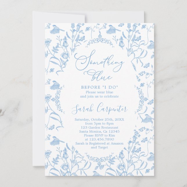 Chinoiserie Etwas Blau bevor ich Bridal Einladung (Vorderseite)