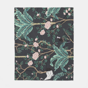 Chinoiserie exotische Vögel: Vintage-Bananenbaum-W Fleecedecke