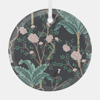 Chinoiserie exotische Vögel: Vintage-Bananenbaum-W Ornament Aus Glas