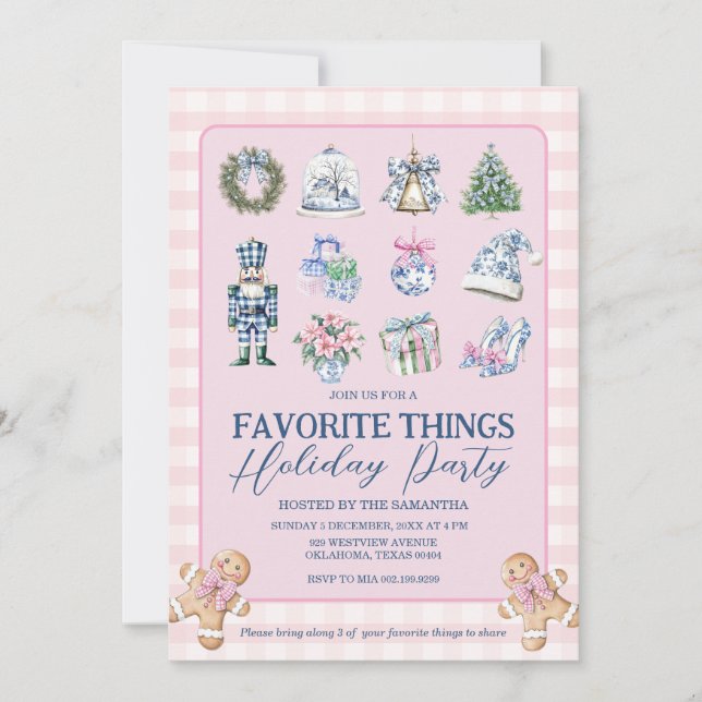 Chinoiserie Favorite Things Gingham Holidays Party Einladung (Vorderseite)
