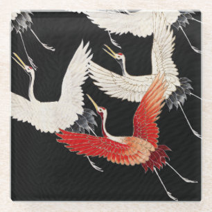 Chinoiserie Fliegender Kranich Zen Minimalistische Glasuntersetzer
