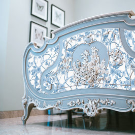 Chinoiserie Floral Bird Dusty Blue White Decoupage Seidenpapier