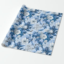 Chinoiserie Floral Blau Weiße Malerei Geschenkpapier