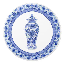 Chinoiserie Floral Blue White Ginger Jar Vintag Keramikknauf