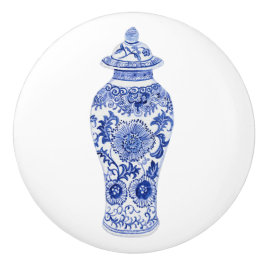 Chinoiserie Floral Blue White Vintag Ginger Jar  Keramikknauf