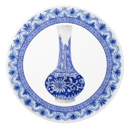 Chinoiserie Floral Dragonfly Blue White Ginger Jar Keramikknauf