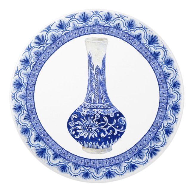 Chinoiserie Floral Dragonfly Blue White Ginger Jar Keramikknauf (Vorderseite)