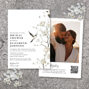 Chinoiserie Floral Foto QR Code Brautparty Einladung