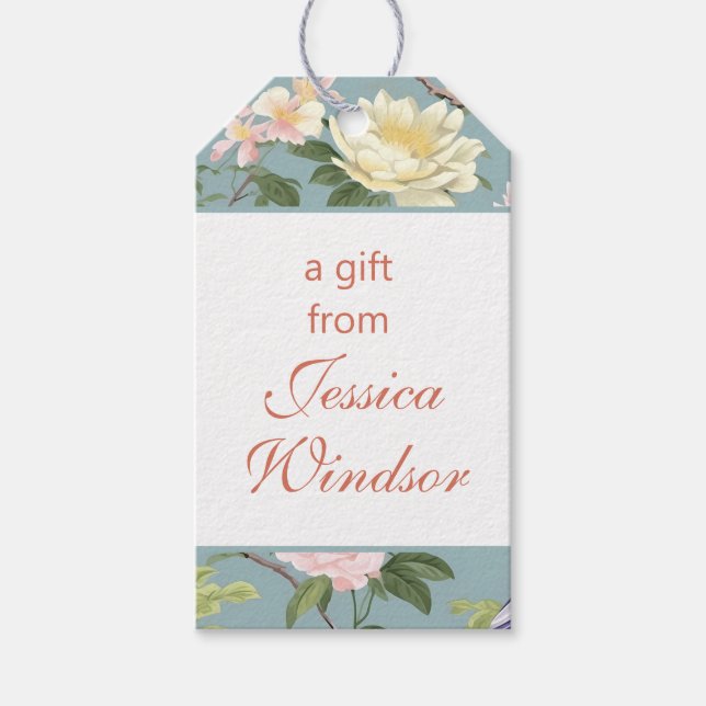 Chinoiserie Floral Jade Egret Geschenkanhänger (Vorderseite)