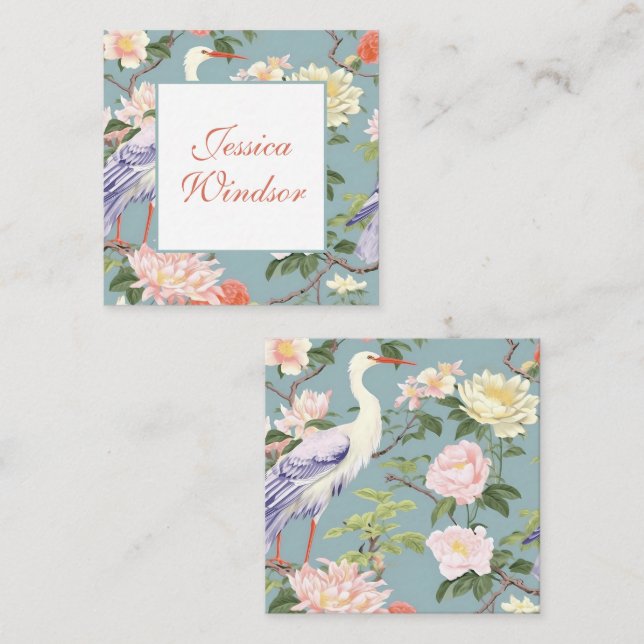 Chinoiserie Floral Jade Egret Geschenkvorführung Mitteilungskarte (Vorne/Hinten)