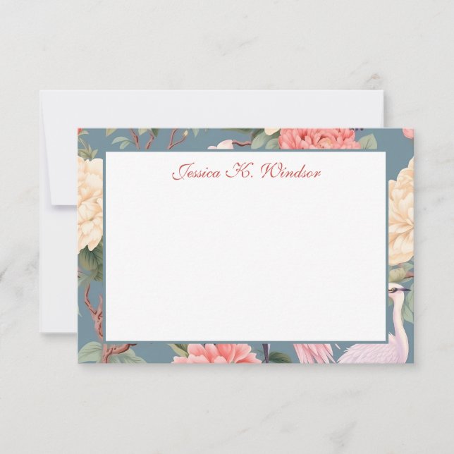Chinoiserie Floral Jade Egret Personalisiert Dankeskarte (Vorderseite)