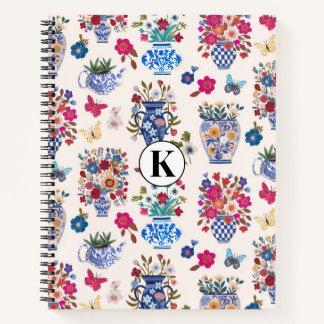 Chinoiserie Floral Monogram Notebook Planner Notizbuch