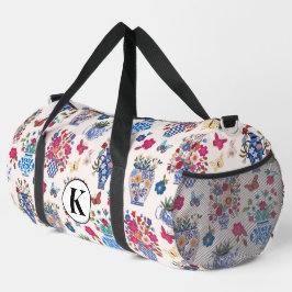 Chinoiserie Floral Monogram Weekender Travel Bag Duffle Bag