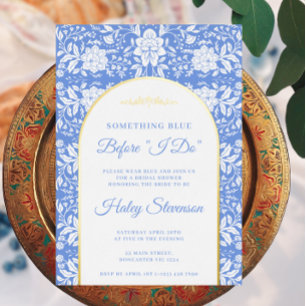 Chinoiserie Floral Something Blue Brautparty Folieneinladung