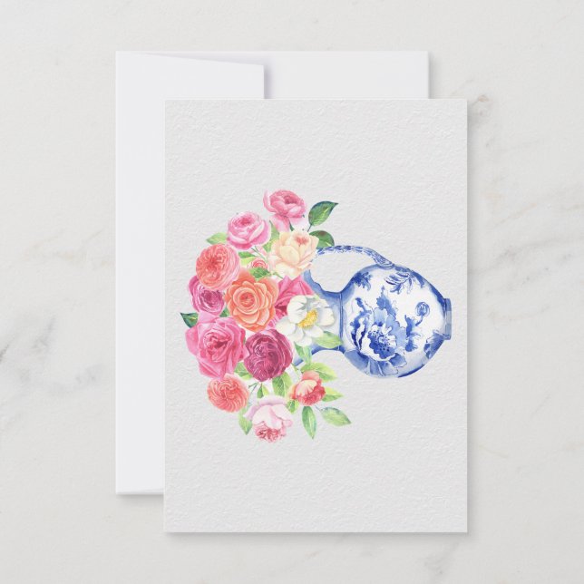 Chinoiserie Floral Vase Danke, Beileid Mitteilungskarte (Rückseite)