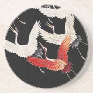 Chinoiserie Flugkranich Zen Minimalistischer Kimon Getränkeuntersetzer