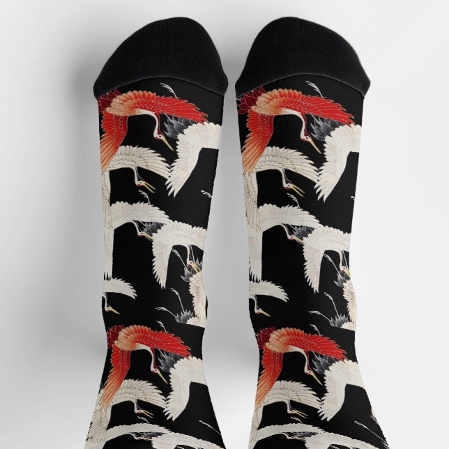 Chinoiserie Flying Crane Zen Minimalist Kimono Art Socken (Oben)