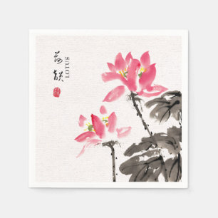 Chinoiserie Freehand Wasserfarben Lotus Serviette