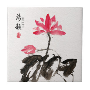 Chinoiserie Freehand Watercolor Lotus Blume Fliese