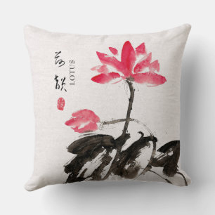Chinoiserie Freehand Watercolor Lotus Blume Kissen