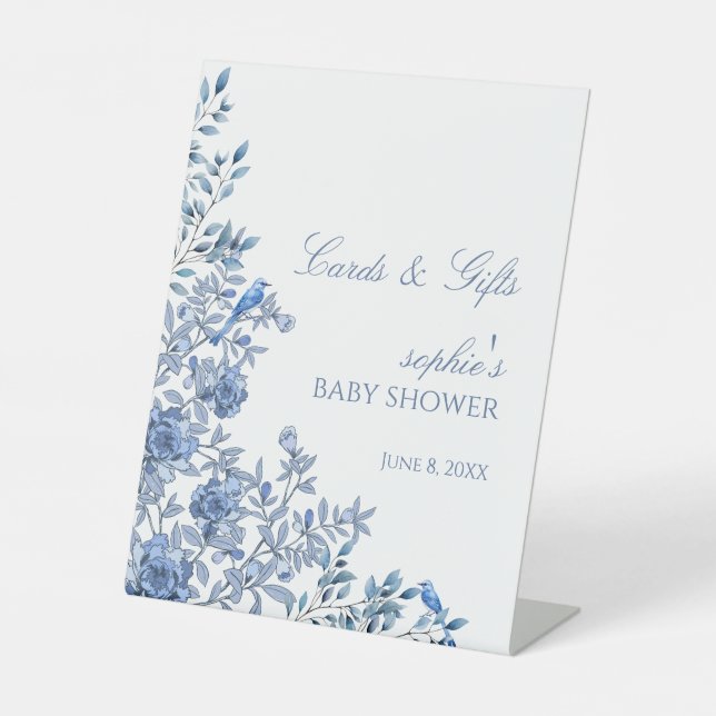 Chinoiserie French Blue Baby Shower Cards & Gifts Sockelschild (Vorderseite)