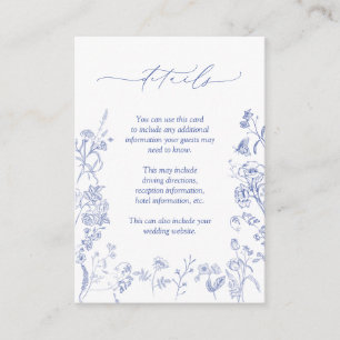 Chinoiserie French Blue Floral Wedding Details Begleitkarte
