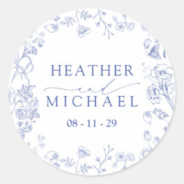 Chinoiserie French Blue Viktorianisch Floral Weddi Runder Aufkleber