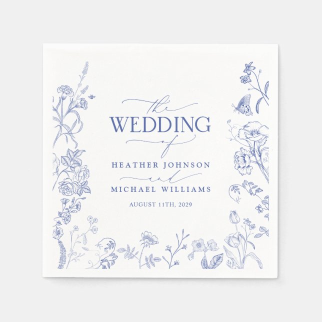 Chinoiserie French Blue Viktorianisch Floral Weddi Serviette (Vorderseite)