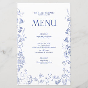 Chinoiserie French Blue Viktorianisch Wedding Menu
