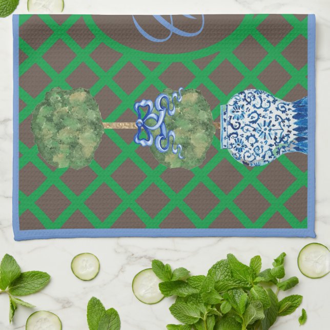 Chinoiserie Garden Topiary Ginger Jar Jars Placema Geschirrtuch (Gefaltet)