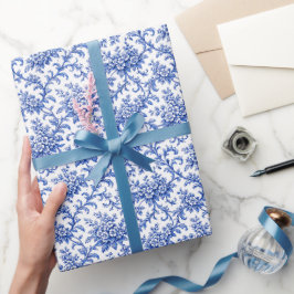 Chinoiserie-Geschenkpapier, blaues Blumen-Geschenk Geschenkpapier