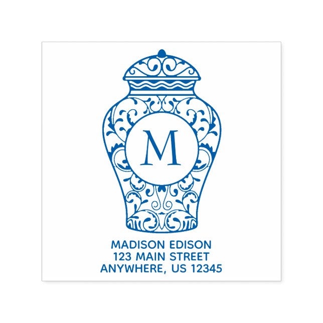 Chinoiserie Ginger Jar Address Self Inking Briefma Permastempel (Design)