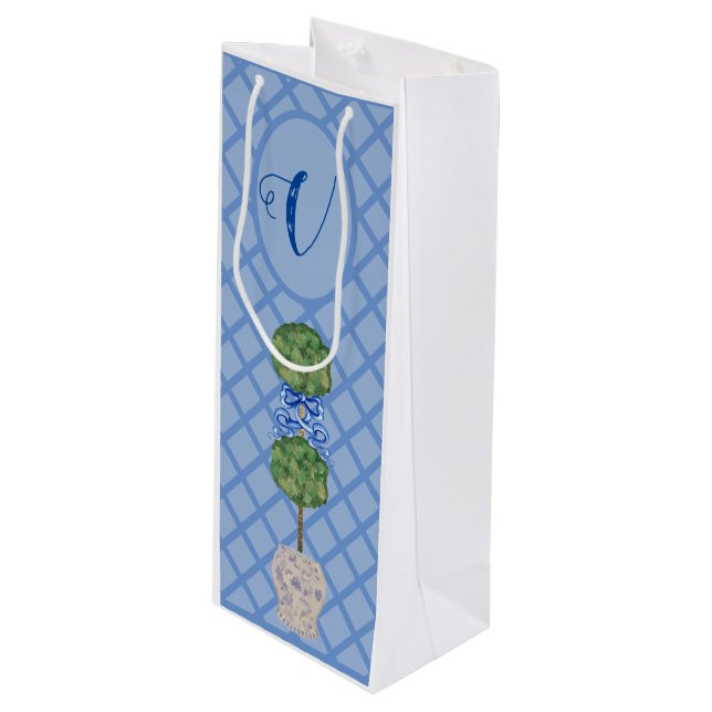 Chinoiserie Ginger Jar Jars Topiary Basket  Geschenktüte Für Weinflaschen (Vorderseite Schrägansicht)