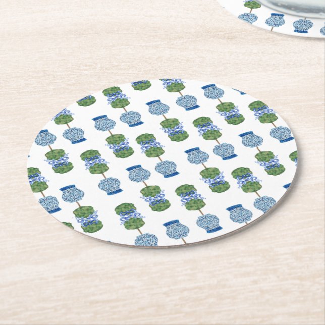 Chinoiserie Ginger Jar Jars Topiary Basket Runder Pappuntersetzer (Angewinkelt)