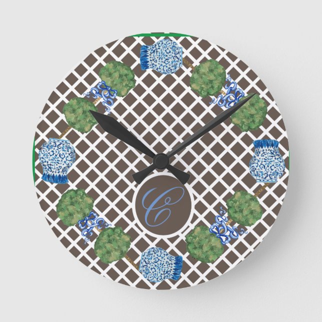 Chinoiserie Ginger Jar Jars Topiary Kalender Runde Wanduhr (Vorderseite)