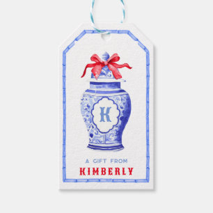 Chinoiserie Ginger Jar Monogram   Red Bow Geschenkanhänger
